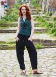 Bağcıklı Bel Cepli Bol Kesim Siyah Kadın Otantik Şalvar Pantolon