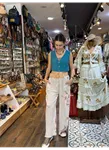 İtalyan Keten Pantolon Çiçekli
