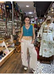 İtalyan Keten Pantolon Çiçekli