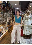 İtalyan Keten Pantolon Çiçekli