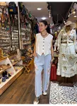 İtalyan Keten Pantolon Çiçekli