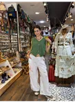 İtalyan Keten Pantolon Çiçekli