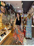 Kahve Desenli Beli Bağcıklı Cepli Uzun Etek