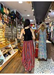 Otantik Bağcıklı Cepli Çizgili Uzun Kırmızı Etek