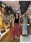 Otantik Bağcıklı Cepli Çizgili Uzun Kırmızı Etek