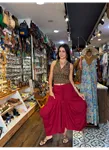 Otantik Beli Bağcıklı Cepli Uzun Kırmızı Etek